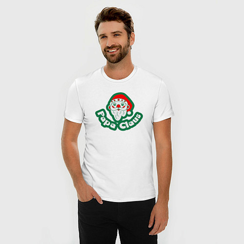 Мужская slim-футболка Papa Claus / Белый – фото 3