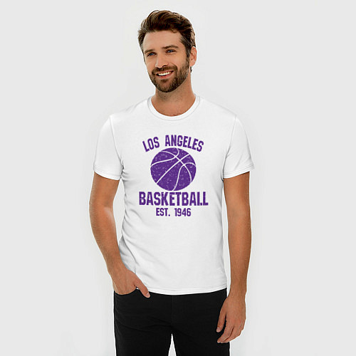 Мужская slim-футболка Basketball Los Angeles / Белый – фото 3