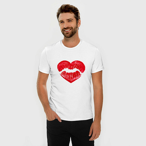Мужская slim-футболка Сердечный поцелуй / Белый – фото 3