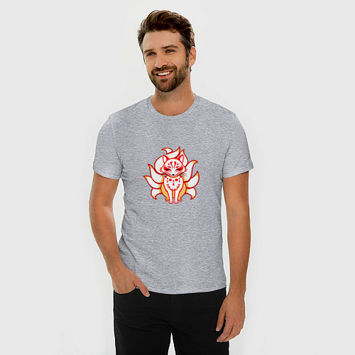 Мужская slim-футболка Девятихвостая лисичка Кицуне / Меланж – фото 3