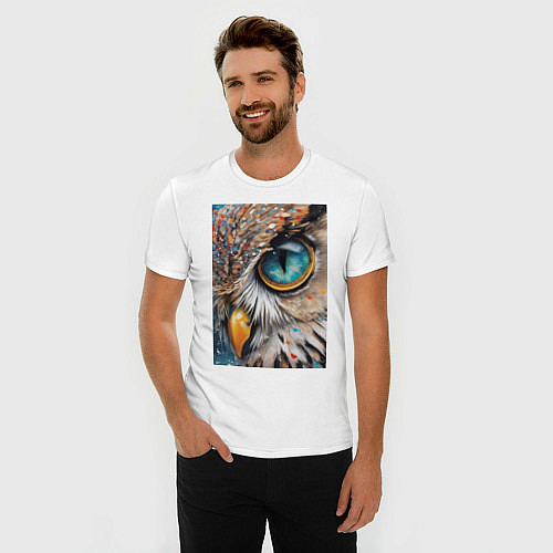 Мужская slim-футболка Глаз совы - нейросеть / Белый – фото 3