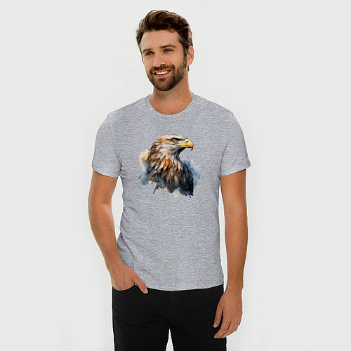 Мужская slim-футболка Акварельный орел в брызгах краски / Меланж – фото 3
