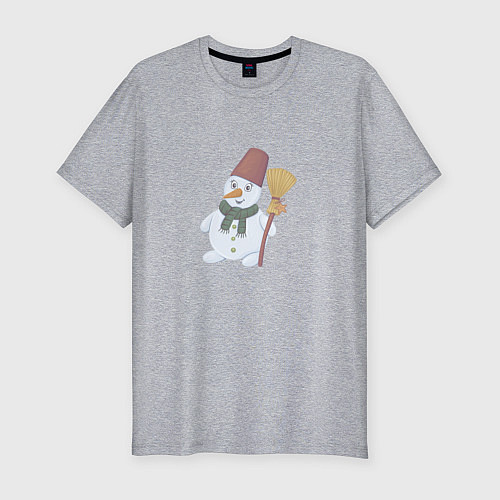 Мужская slim-футболка Снеговик с метлой / Меланж – фото 1