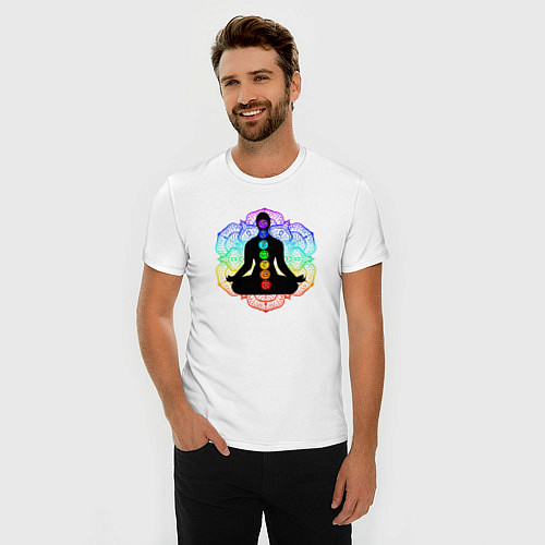 Мужская slim-футболка Символ йоги - символы чакры / Белый – фото 3