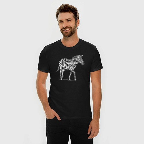 Мужская slim-футболка Гравюра зебра скачет / Черный – фото 3