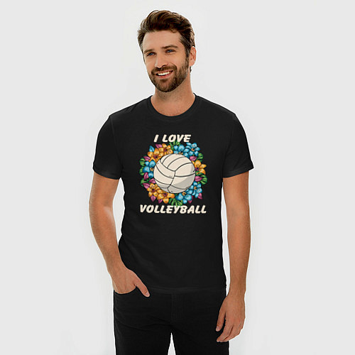 Мужская slim-футболка I love volleyball / Черный – фото 3