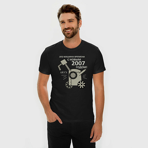 Мужская slim-футболка Машина времени с новым годом / Черный – фото 3