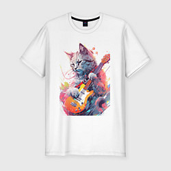 Футболка slim-fit Chilling guitar cat, цвет: белый