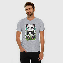 Футболка slim-fit Медвежонок панды в наушниках, цвет: меланж — фото 2