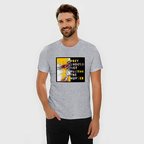 Мужская slim-футболка Кенши - человек бензопила / Меланж – фото 3