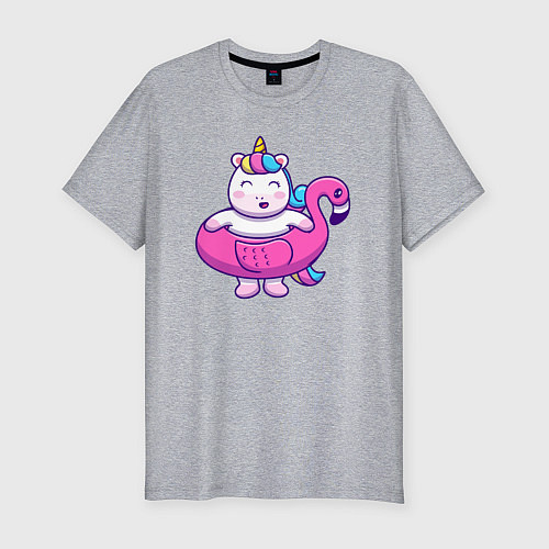 Мужская slim-футболка Единорог и фламинго / Меланж – фото 1
