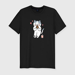 Футболка slim-fit Кот с пиццей, цвет: черный