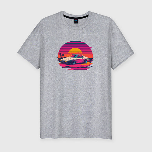 Мужская slim-футболка Синтвейв закат / Меланж – фото 1