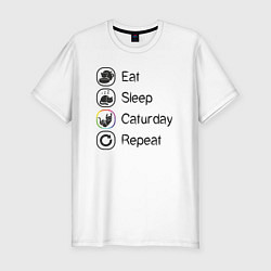 Футболка slim-fit Eat sleep caturday, цвет: белый