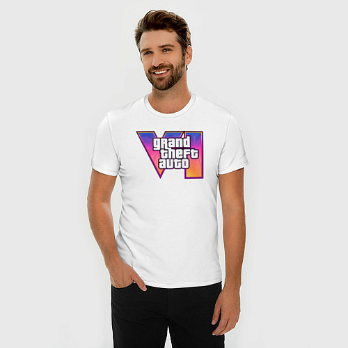 Мужская slim-футболка GTA 6 logo / Белый – фото 3
