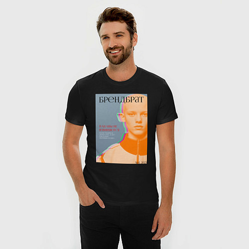 Мужская slim-футболка Обложка пацанского журнала моды / Черный – фото 3