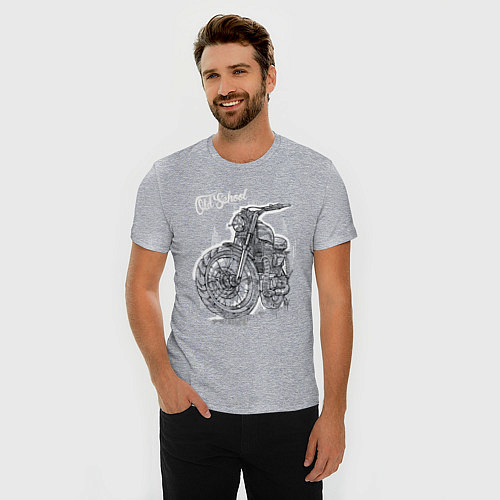 Мужская slim-футболка Старая школа - мотоцикл / Меланж – фото 3