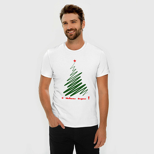 Мужская slim-футболка Арт новогодняя елка / Белый – фото 3