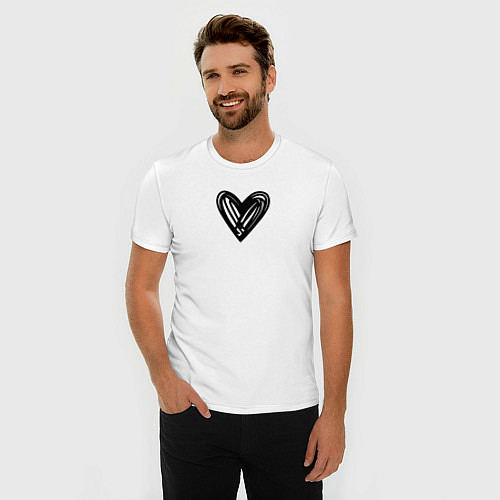 Мужская slim-футболка Рисованное чёрное сердце парное / Белый – фото 3