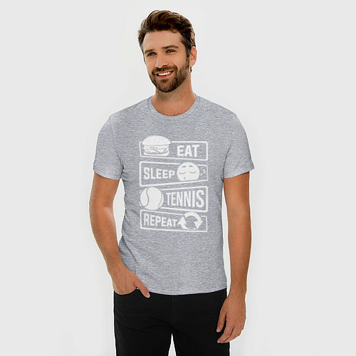 Мужская slim-футболка Еда сон теннис / Меланж – фото 3