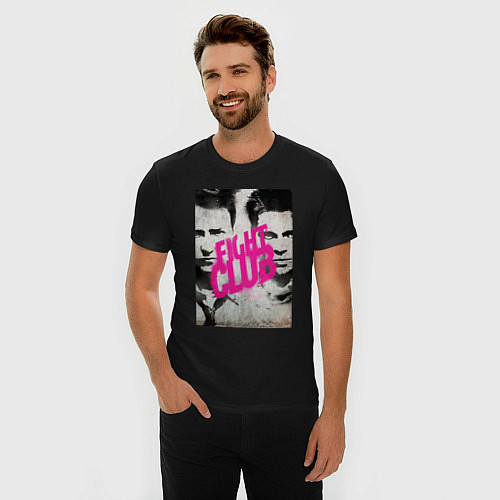 Мужская slim-футболка Fight club - pink title / Черный – фото 3