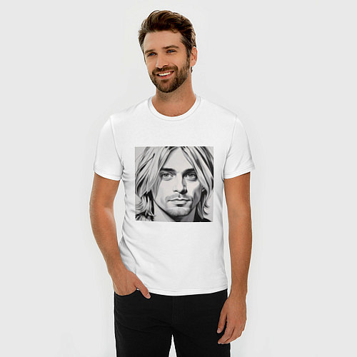 Мужская slim-футболка Портрет Кобейн / Белый – фото 3