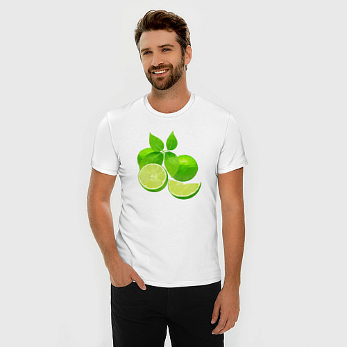 Мужская slim-футболка Лайм целиком с листьями / Белый – фото 3