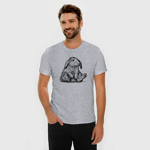 Мужская slim-футболка Заяц сидящий / Меланж – фото 3