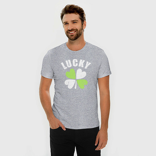 Мужская slim-футболка Lucky day / Меланж – фото 3