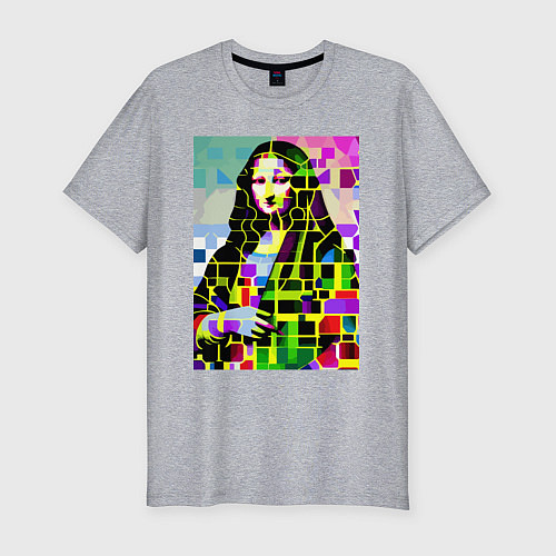 Мужская slim-футболка Mona Lisa - mosaic pop art / Меланж – фото 1