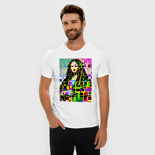 Мужская slim-футболка Mona Lisa - mosaic pop art / Белый – фото 3