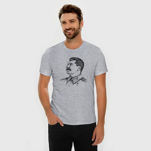 Мужская slim-футболка Профиль Сталина / Меланж – фото 3