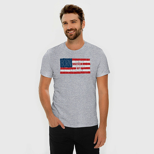 Мужская slim-футболка Рождён в США / Меланж – фото 3