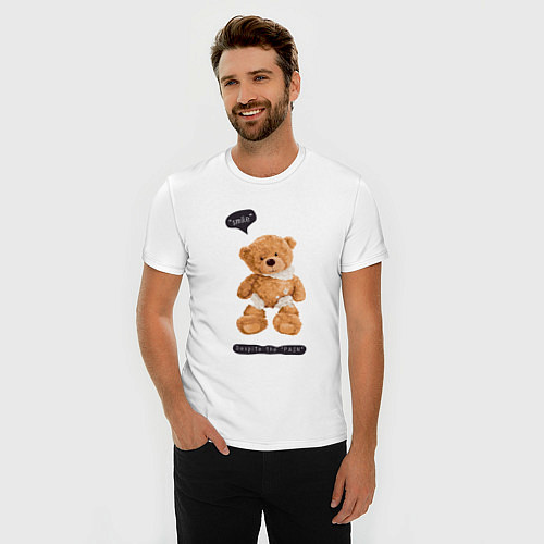 Мужская slim-футболка Плюшевый медвежонок смайл / Белый – фото 3
