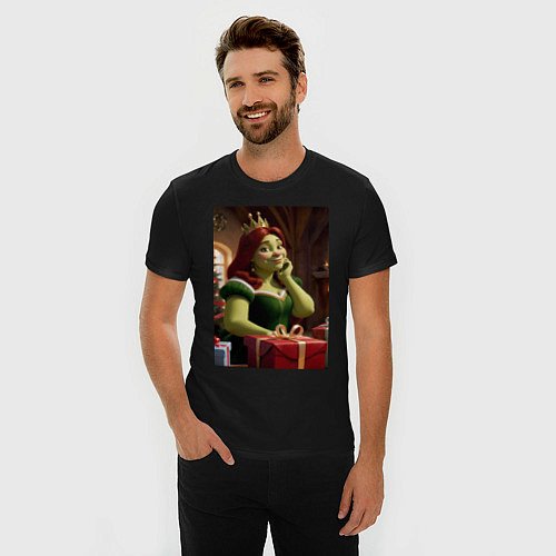 Мужская slim-футболка Фиона с подарками / Черный – фото 3