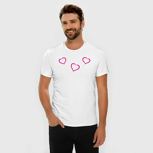 Мужская slim-футболка Сердечки кистью / Белый – фото 3