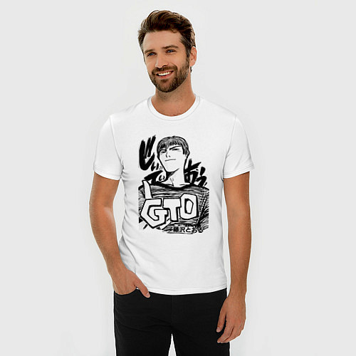 Мужская slim-футболка Эйкити Онидзука - GTO / Белый – фото 3