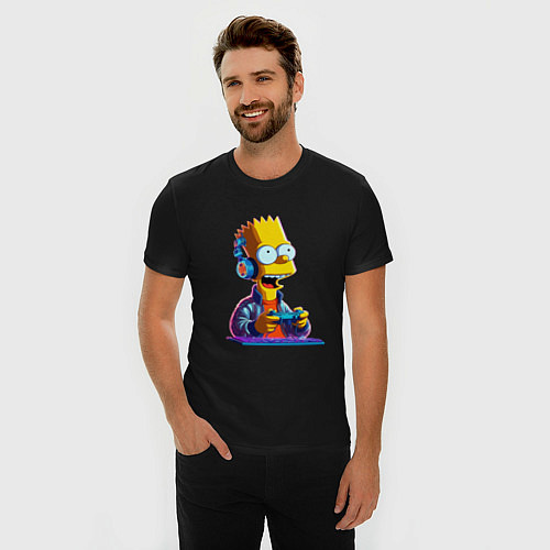 Мужская slim-футболка Bart is an avid gamer / Черный – фото 3