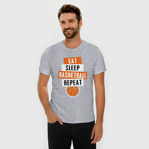 Мужская slim-футболка Eat sleep basketball / Меланж – фото 3