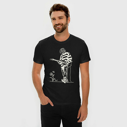Мужская slim-футболка Kurt Cobain guitar / Черный – фото 3
