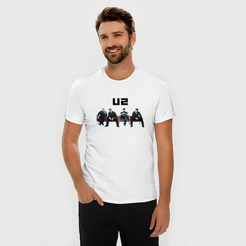 Мужская slim-футболка U2 - A band / Белый – фото 3