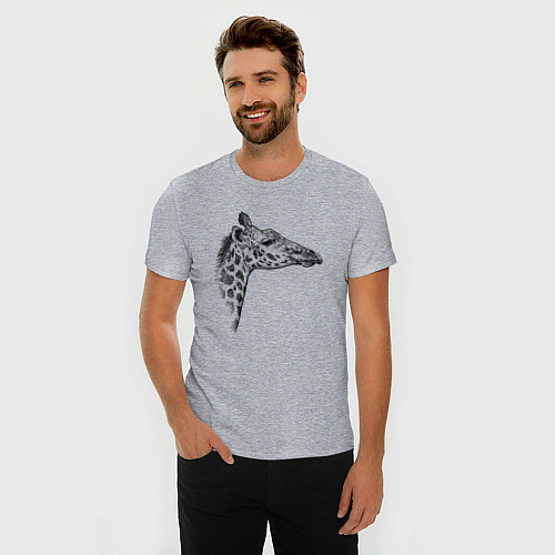 Мужская slim-футболка Жираф в профиль / Меланж – фото 3
