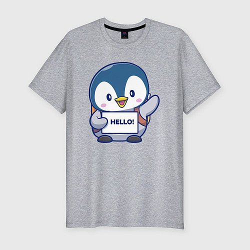 Мужская slim-футболка Привет пингвин / Меланж – фото 1