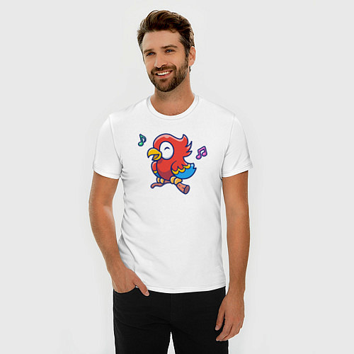 Мужская slim-футболка Музыкальный попугайчик / Белый – фото 3