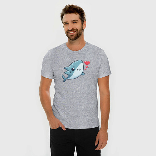 Мужская slim-футболка Акула с сердечками / Меланж – фото 3