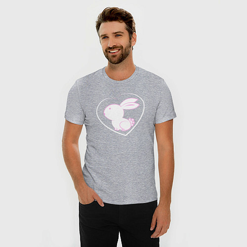 Мужская slim-футболка Кролик в сердце / Меланж – фото 3