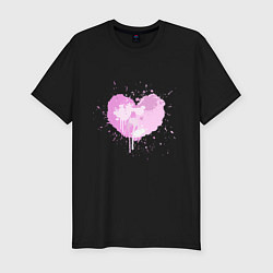 Футболка slim-fit Сердце из розовых клякс, цвет: черный