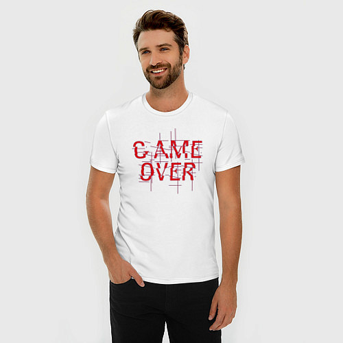 Мужская slim-футболка Надпись - Game over / Белый – фото 3