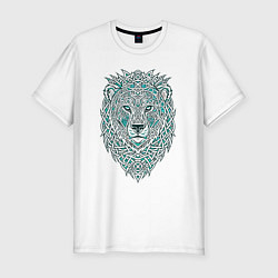 Футболка slim-fit Голова льва в скандинавском кельтском стиле, цвет: белый