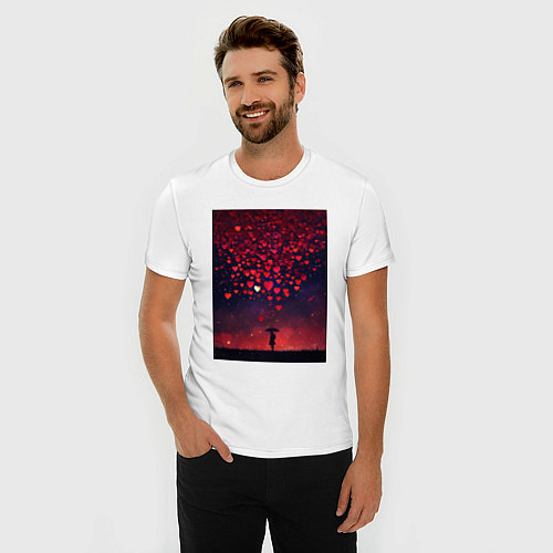 Мужская slim-футболка Дождь из гранатовых сердечек / Белый – фото 3
